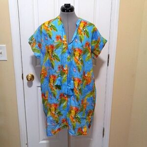 ROLLER RABBIT  Womens linen tropical print lined pockets Casual Resort dress XS